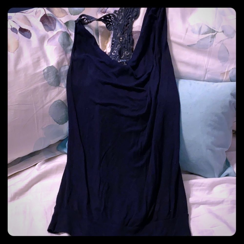 Navy blue plunging neckline line blouse
